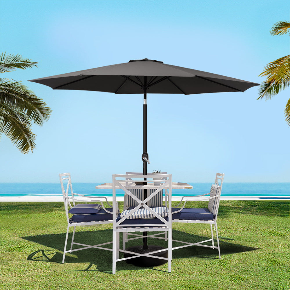 Instahut Outdoor Umbrella 2.7m Base Beach Pole Garden Tilt Sun Patio UV Black 8