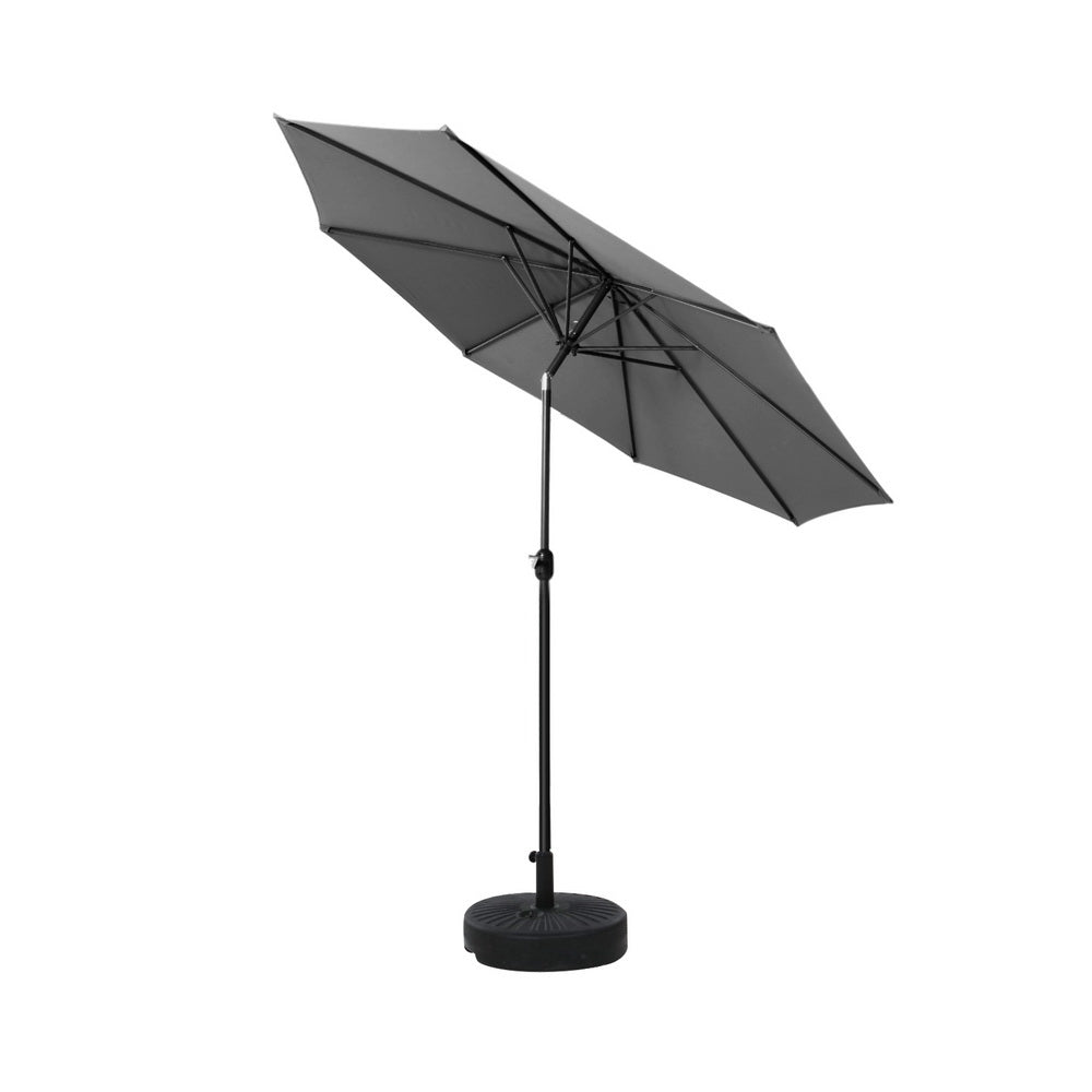 Instahut 2.7m Outdoor Umbrella w/Base Pole Stand Garden Sun Charcoal 3