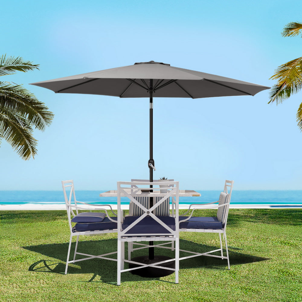 Instahut 2.7m Outdoor Umbrella w/Base Pole Stand Garden Sun Charcoal 7