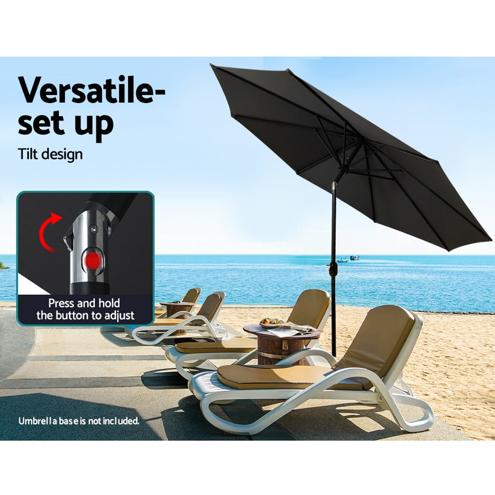 Instahut 2.7m Outdoor Umbrella w/Base Pole Stand Garden Beach Black 3