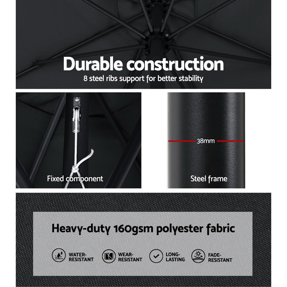 Instahut 2.7m Outdoor Umbrella w/Base Pole Stand Garden Beach Black 5