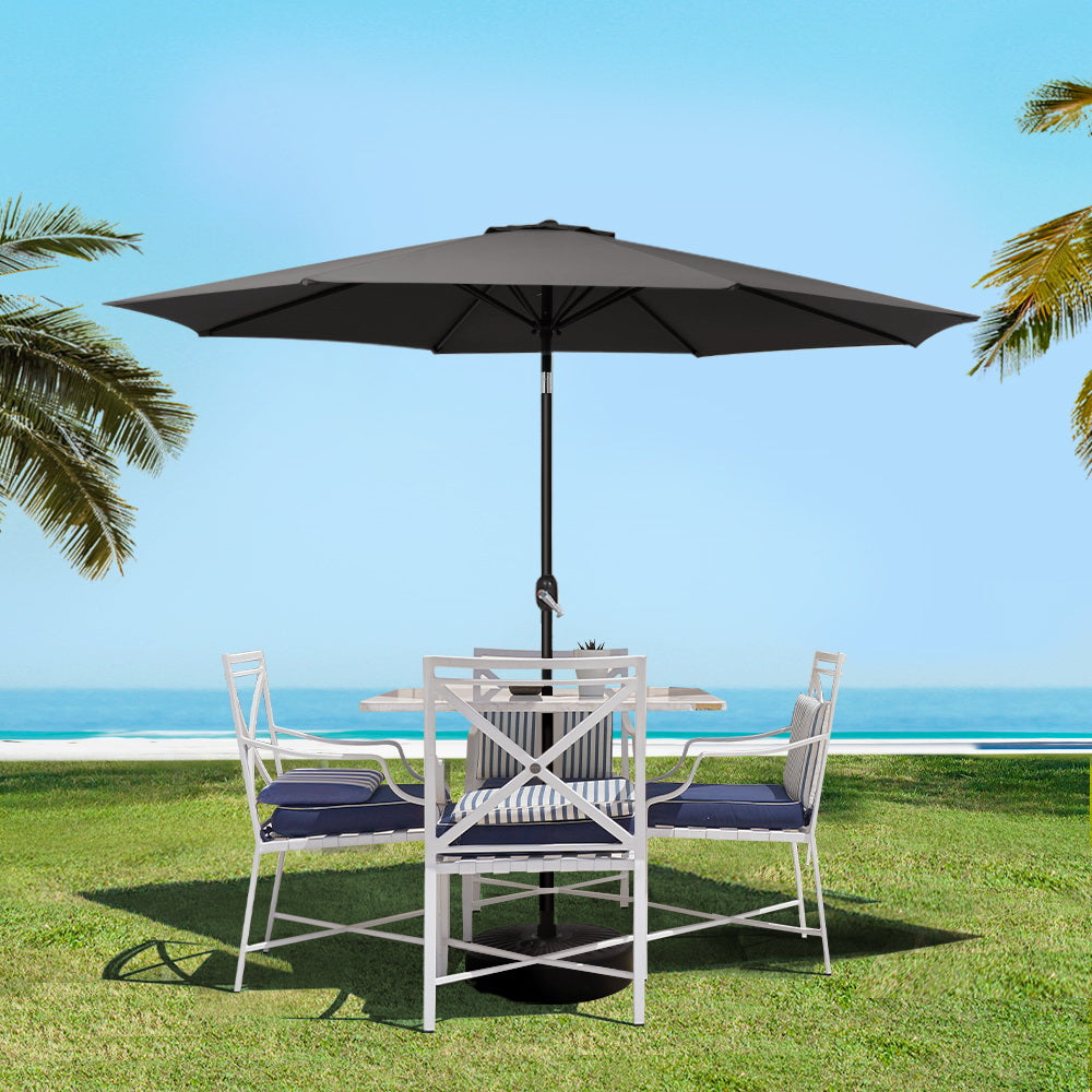 Instahut 2.7m Outdoor Umbrella w/Base Pole Stand Garden Beach Black 7