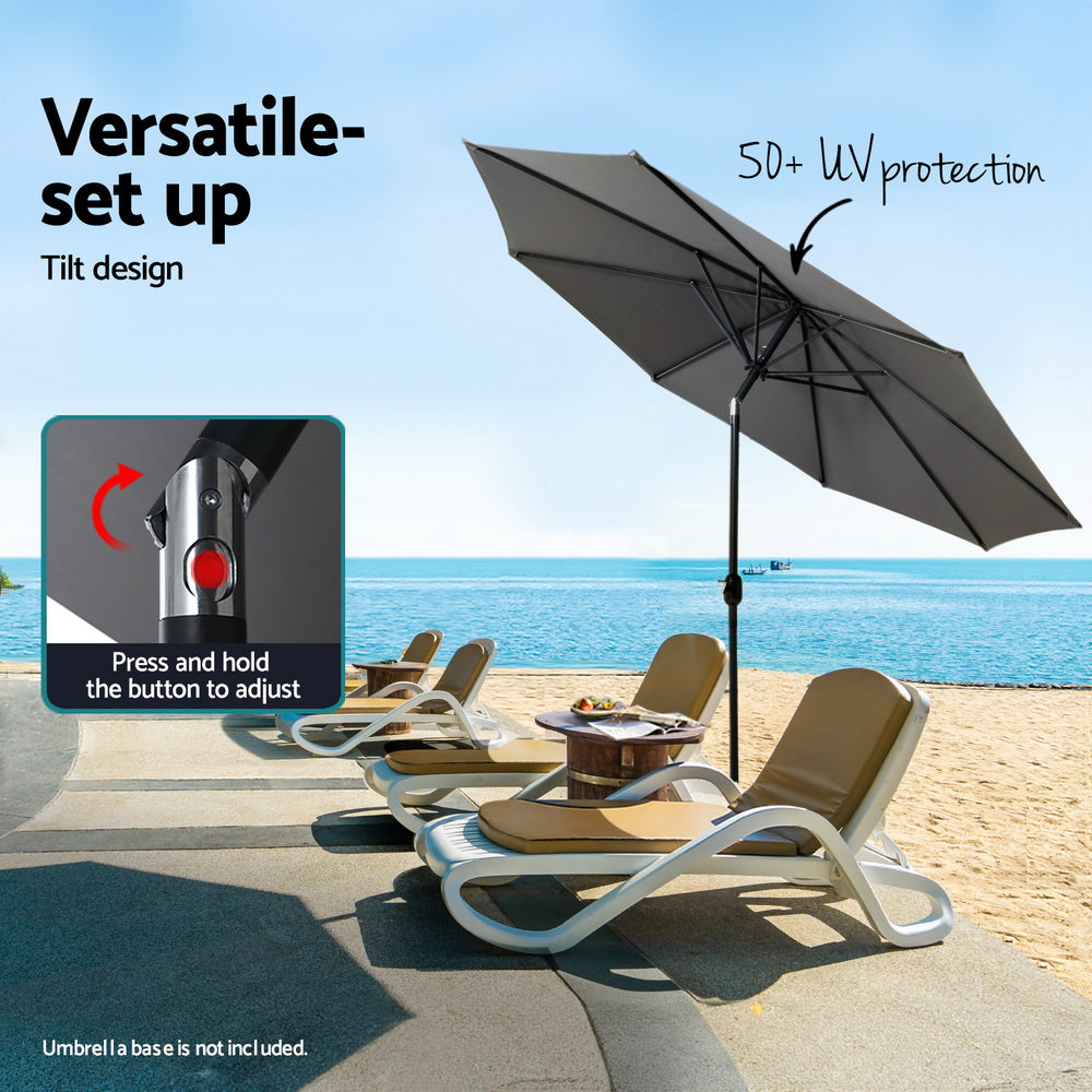 Instahut Outdoor Umbrella 2.7m Beach Pole Garden Tilt Sun Patio UV Charcoal 4