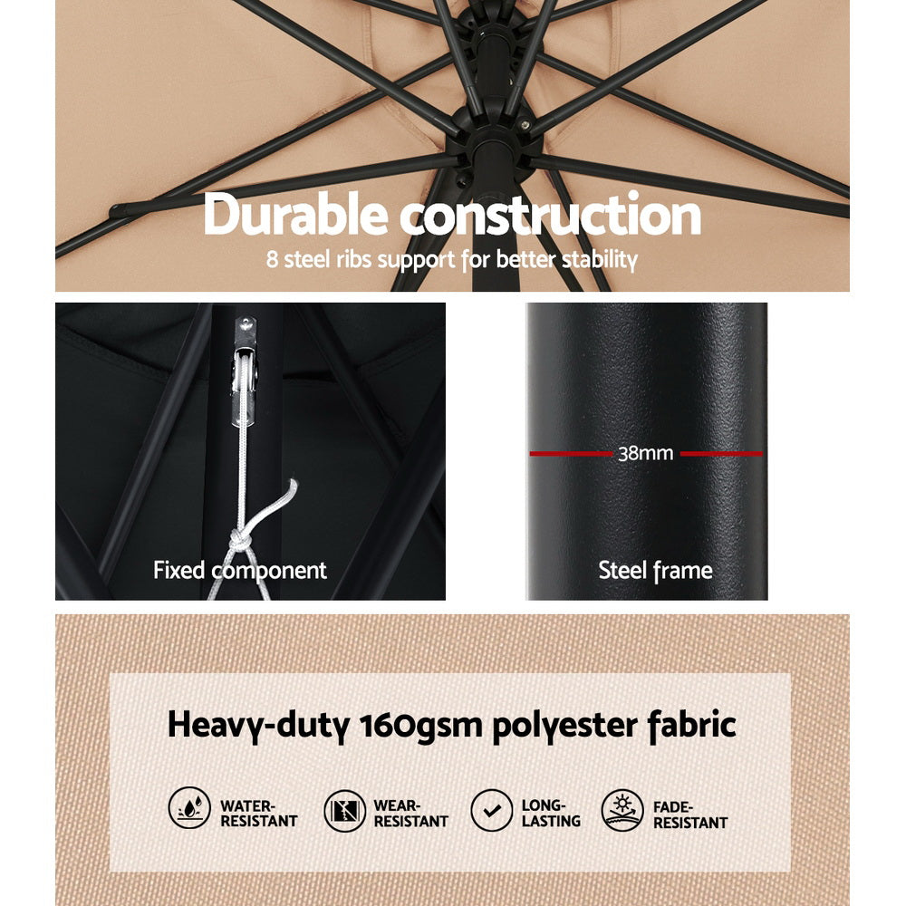 Instahut 3m Outdoor Umbrella w/Base Pole Tilt Beach Garden Patio Beige 7