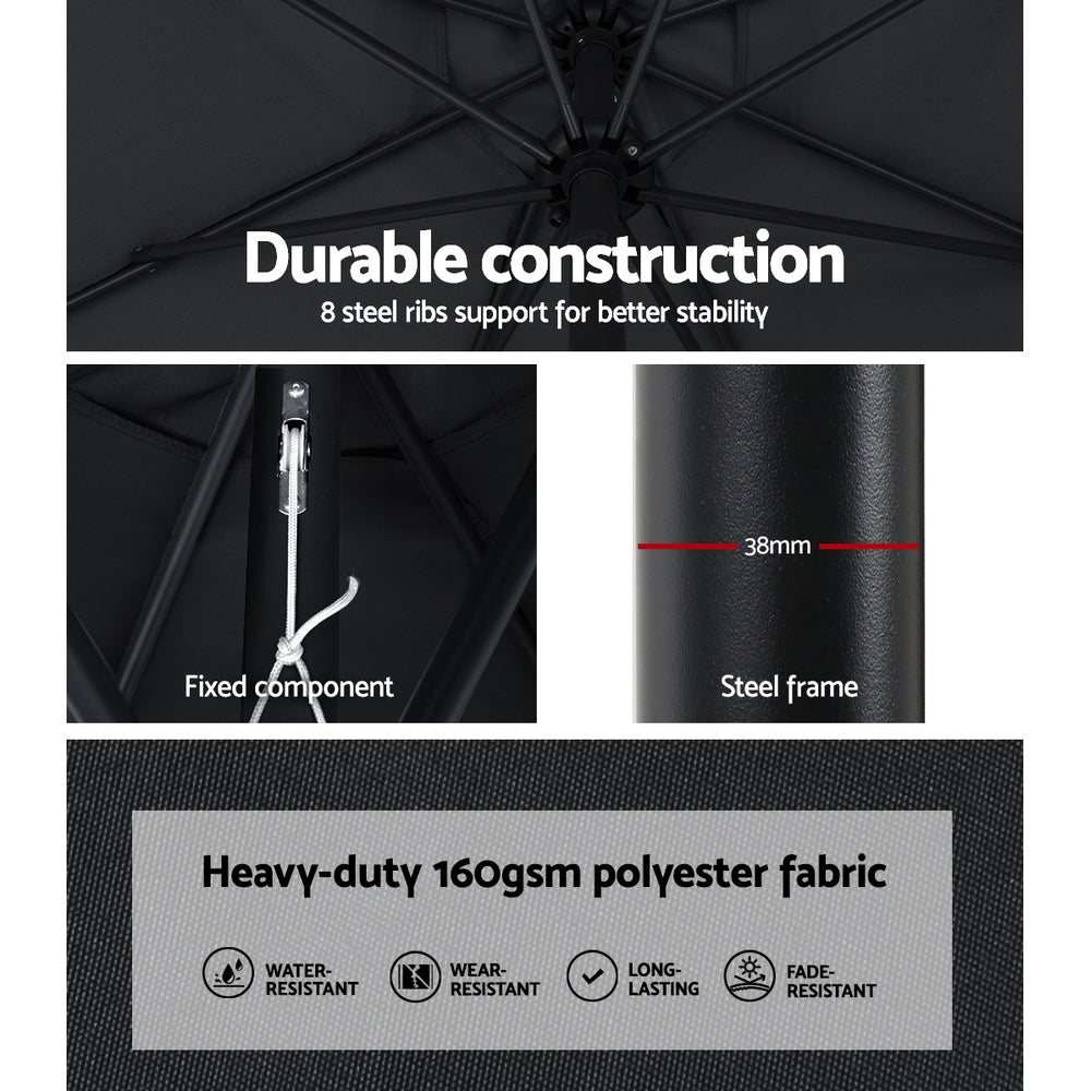 Instahut Outdoor Umbrella 3m Base Beach Pole Garden Tilt Sun Patio UV Black 7