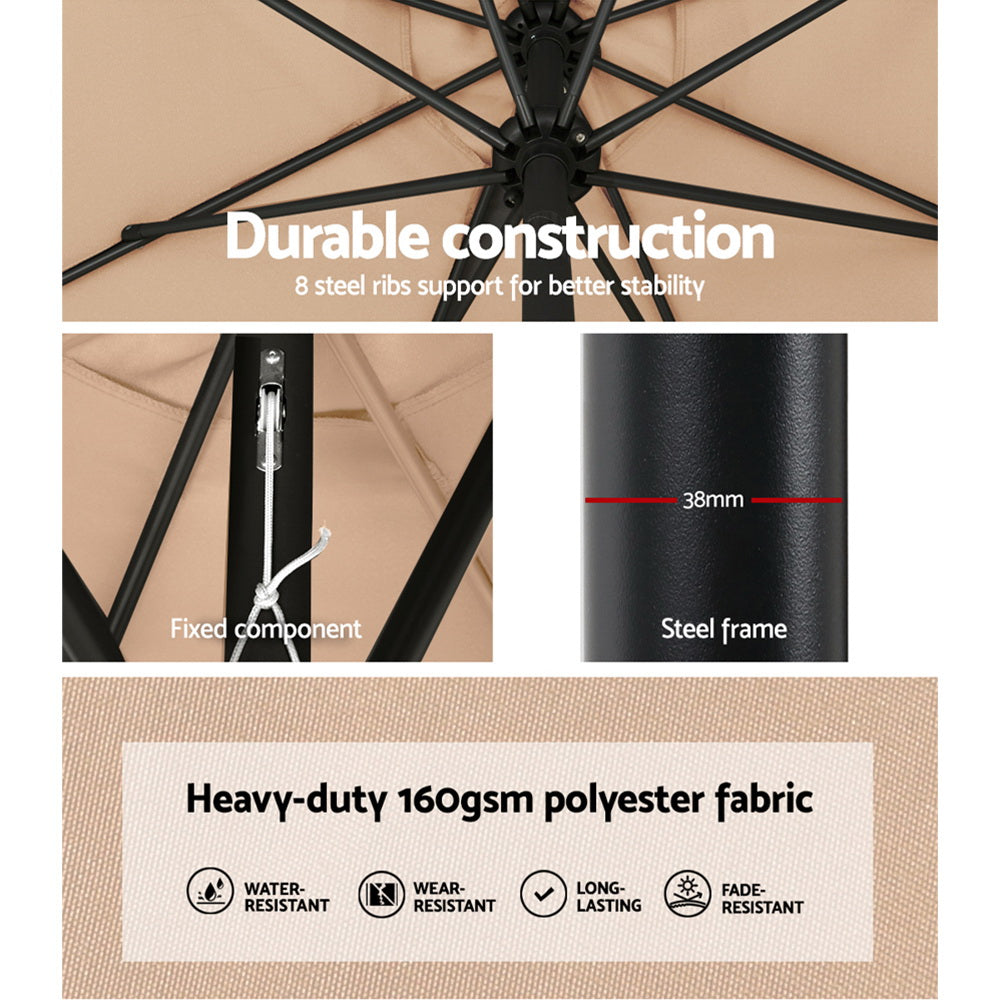 Instahut 3m Outdoor Umbrella Beach Pole Garden Patio Tilt Beige 6