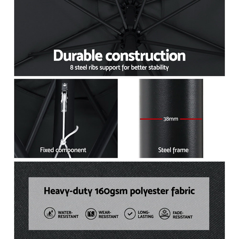 Instahut 3m Outdoor Umbrella Beach Pole Garden Patio Tilt Black 6