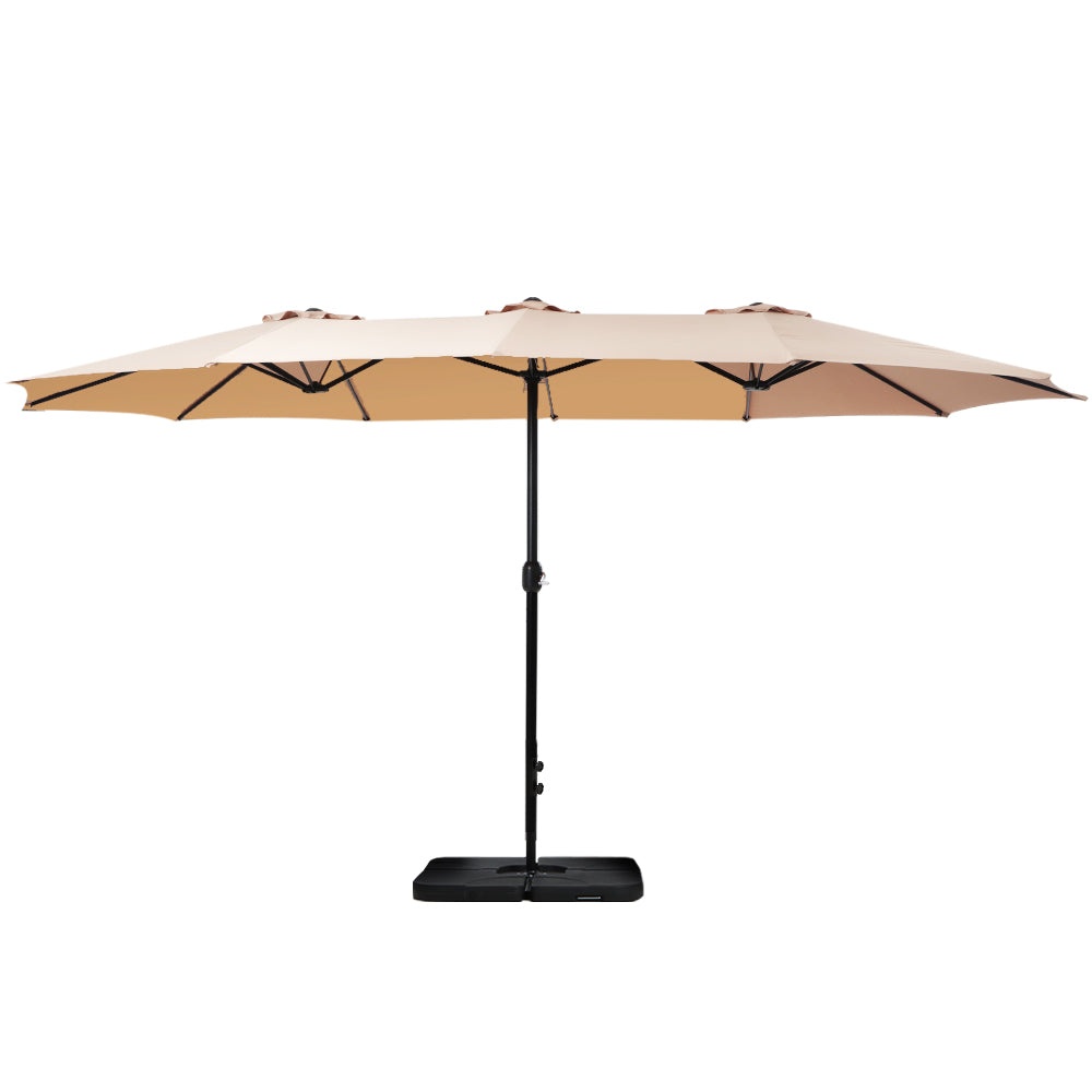 Instahut 4.57m Outdoor Umbrella w/Base Stand Beach Pole Garden Tilt Beige 3