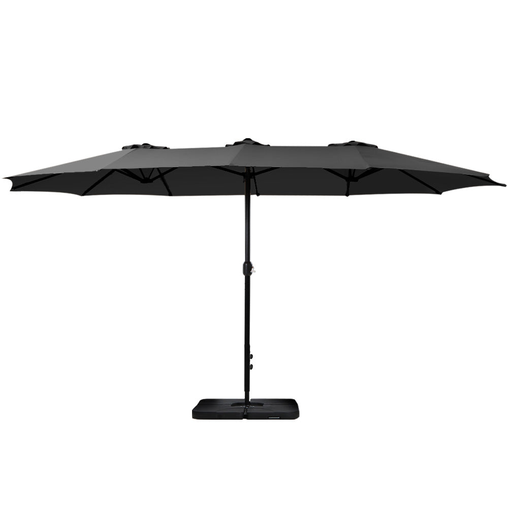 Instahut 4.57m Outdoor Umbrella w/Base Stand Beach Pole Garden Tilt Black 3