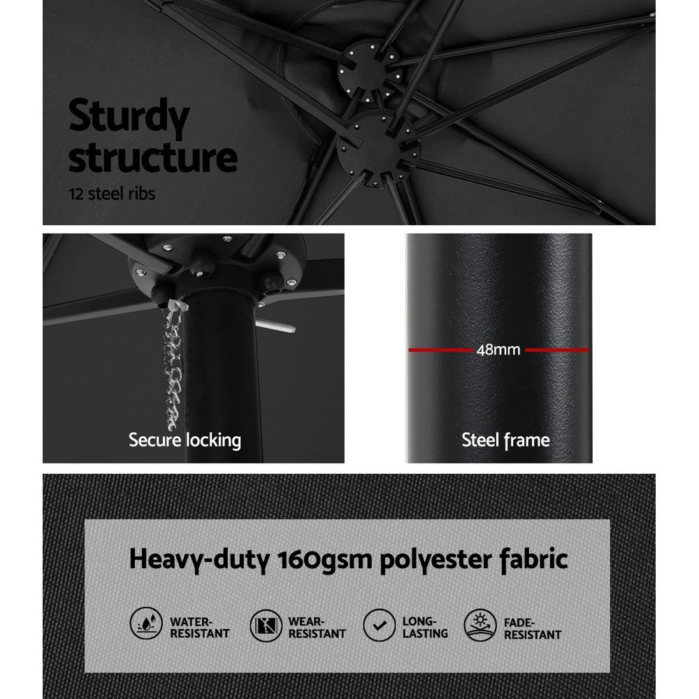 Instahut 4.57m Outdoor Umbrella w/Base Stand Beach Pole Garden Tilt Black 5