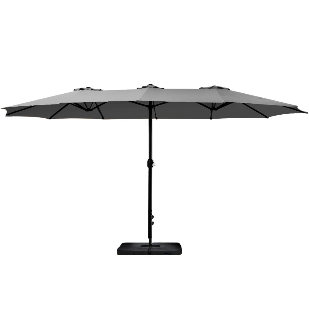 Instahut 4.57m Outdoor Umbrella w/Base Stand Beach Pole Garden Tilt Charcoal 3