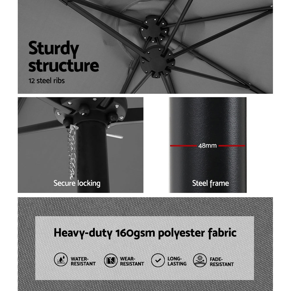 Instahut 4.57m Outdoor Umbrella w/Base Stand Beach Pole Garden Tilt Charcoal 5