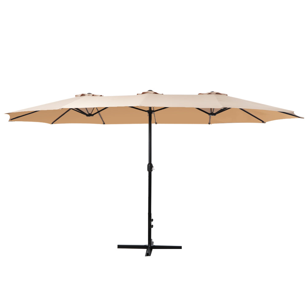 Instahut 4.57m Outdoor Umbrella Beach Pole Garden Tilt Beige 3