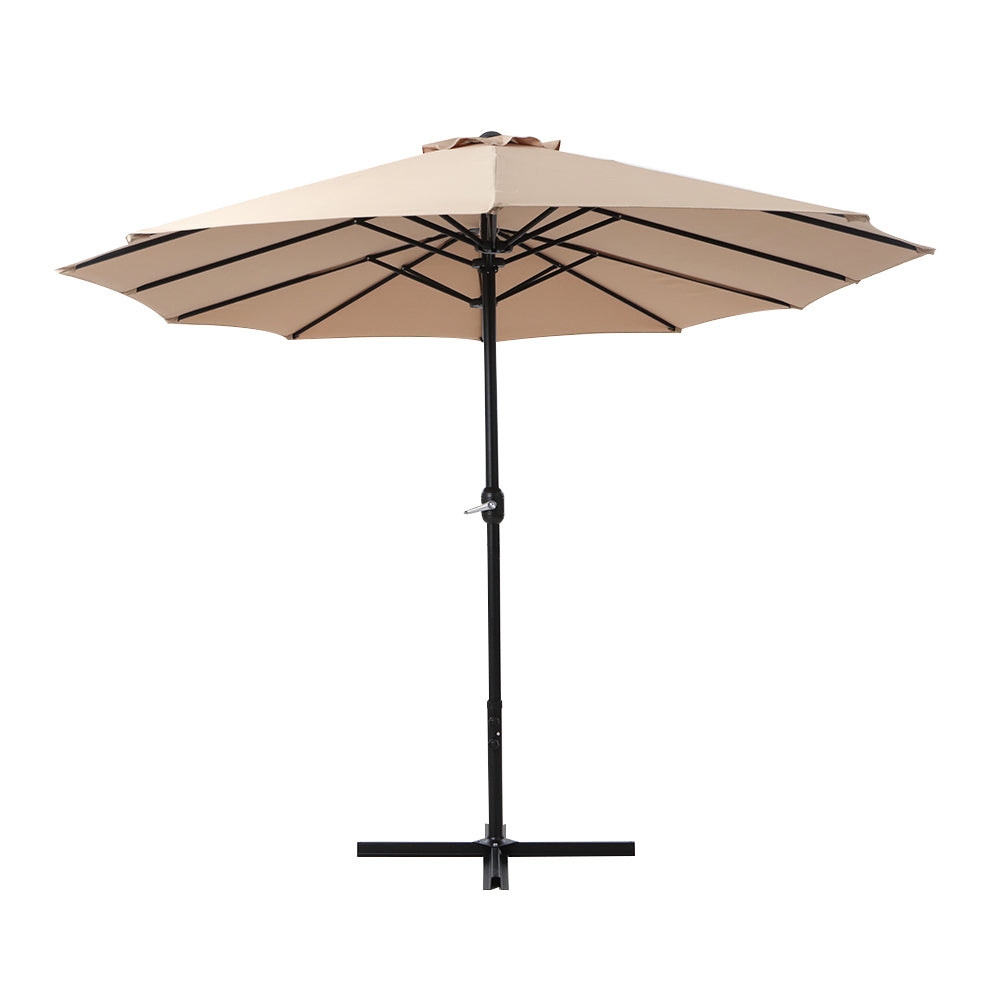 Instahut 4.57m Outdoor Umbrella Beach Pole Garden Tilt Beige 4