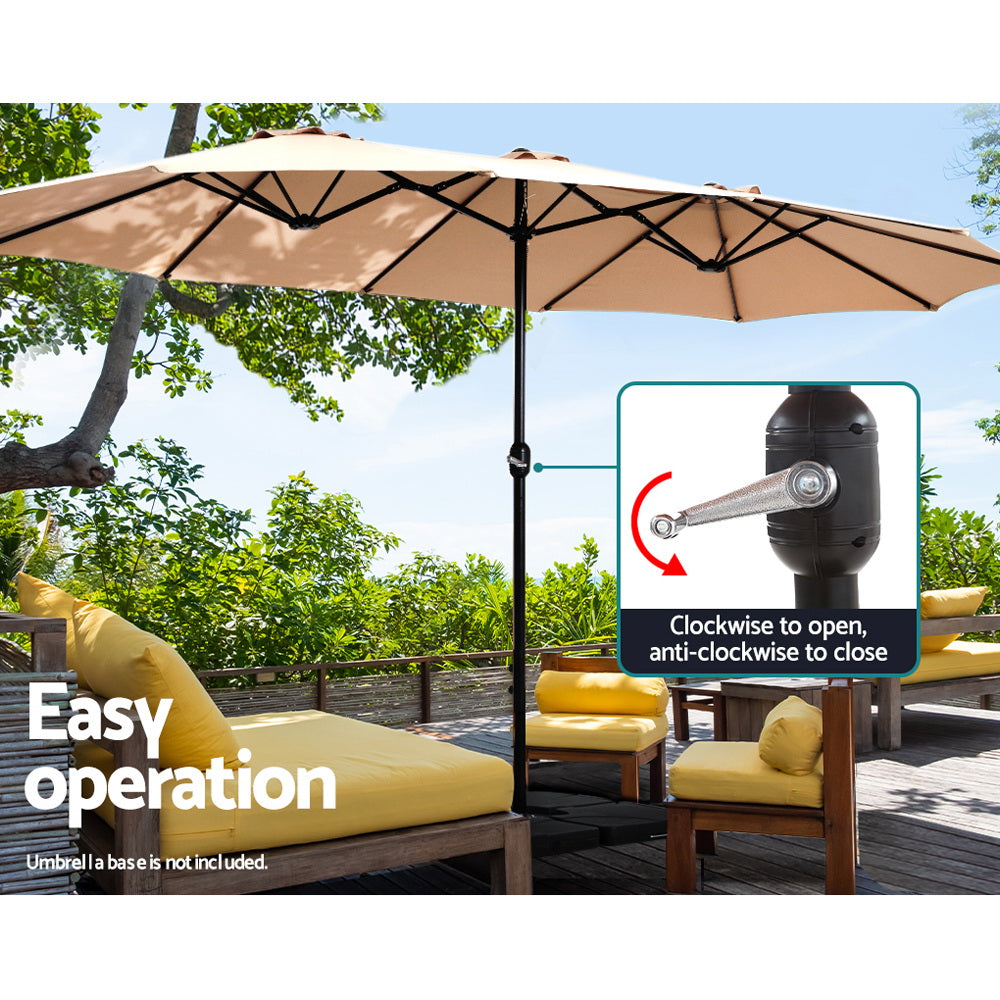 Instahut 4.57m Outdoor Umbrella Beach Pole Garden Tilt Beige 6