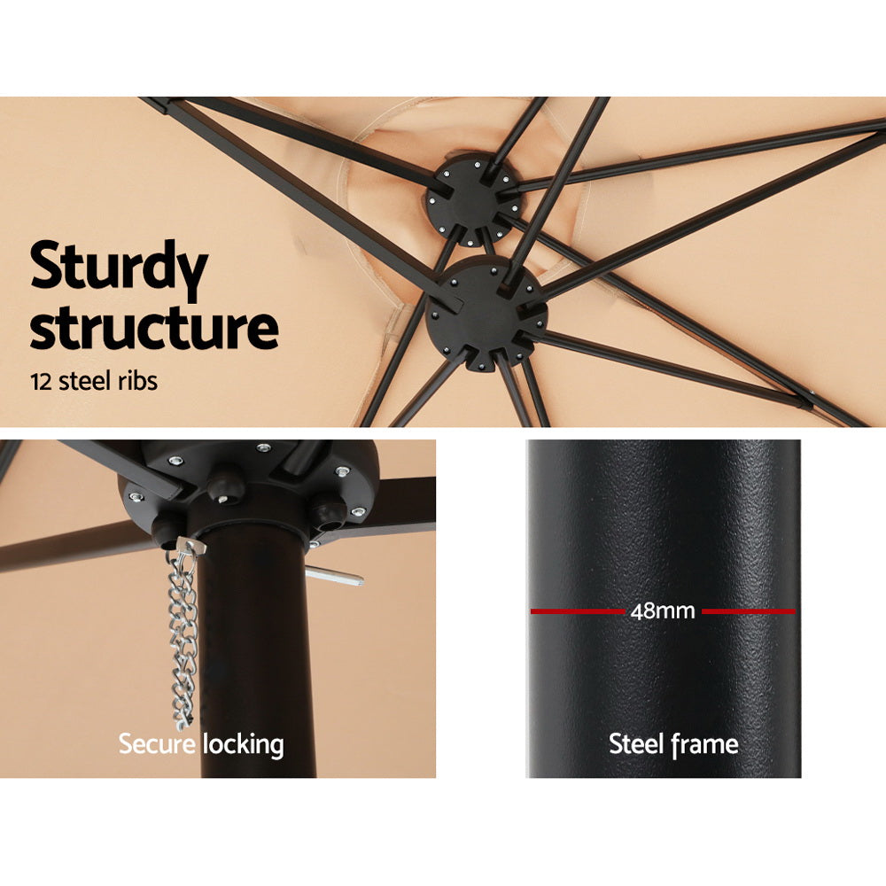 Instahut 4.57m Outdoor Umbrella Beach Pole Garden Tilt Beige 7