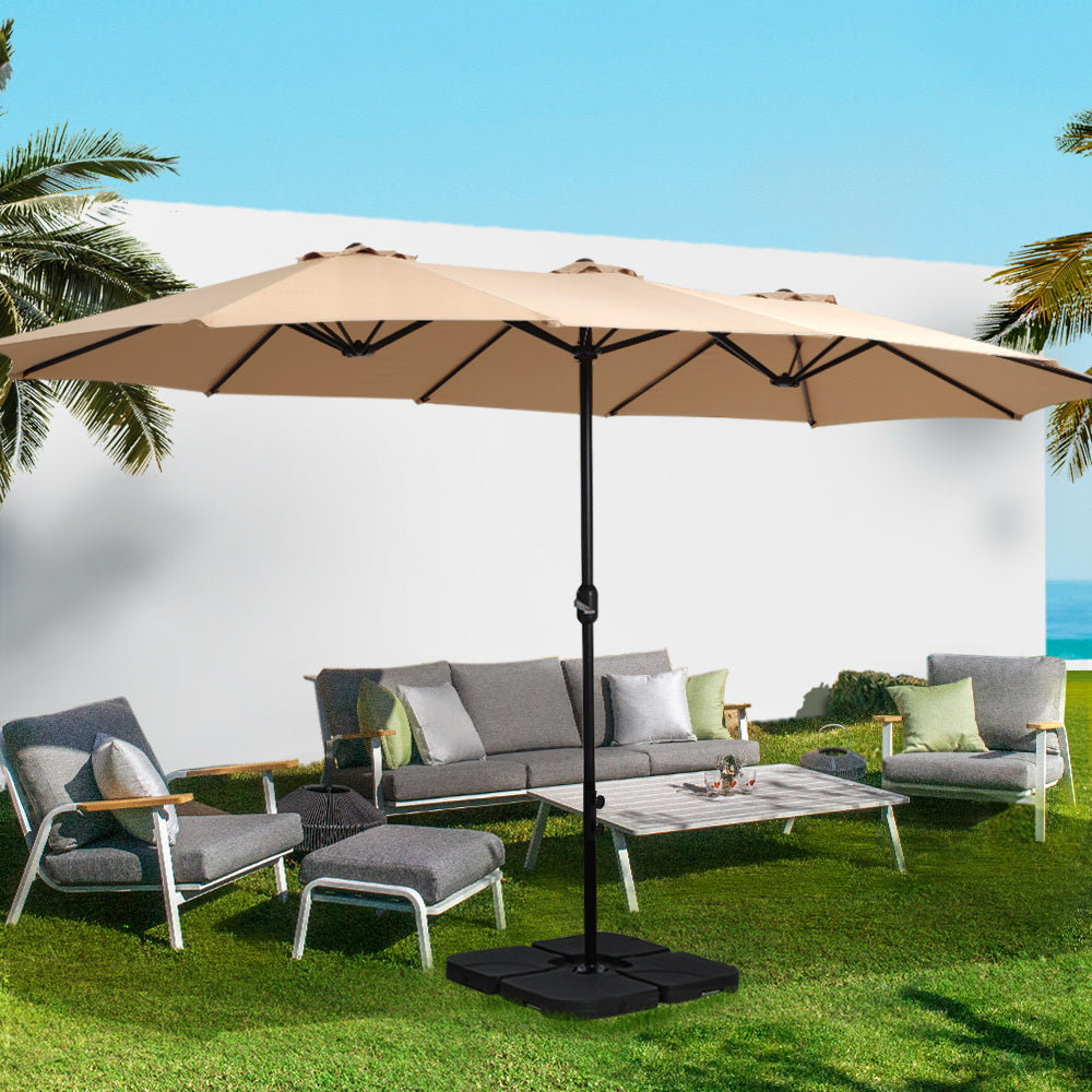 Instahut 4.57m Outdoor Umbrella Beach Pole Garden Tilt Beige 8