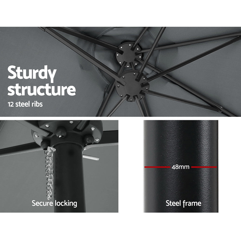 Instahut 4.57m Outdoor Umbrella Beach Pole Garden Tilt Charcoal 7