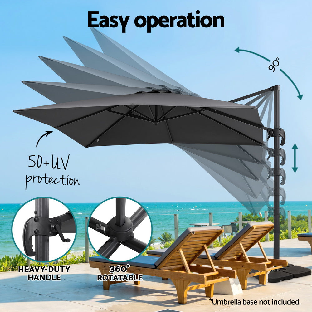 Instahut Outdoor Umbrella 3m Umbrellas Cantilever Stand Sun Roma 360 Degree Charcoal 4