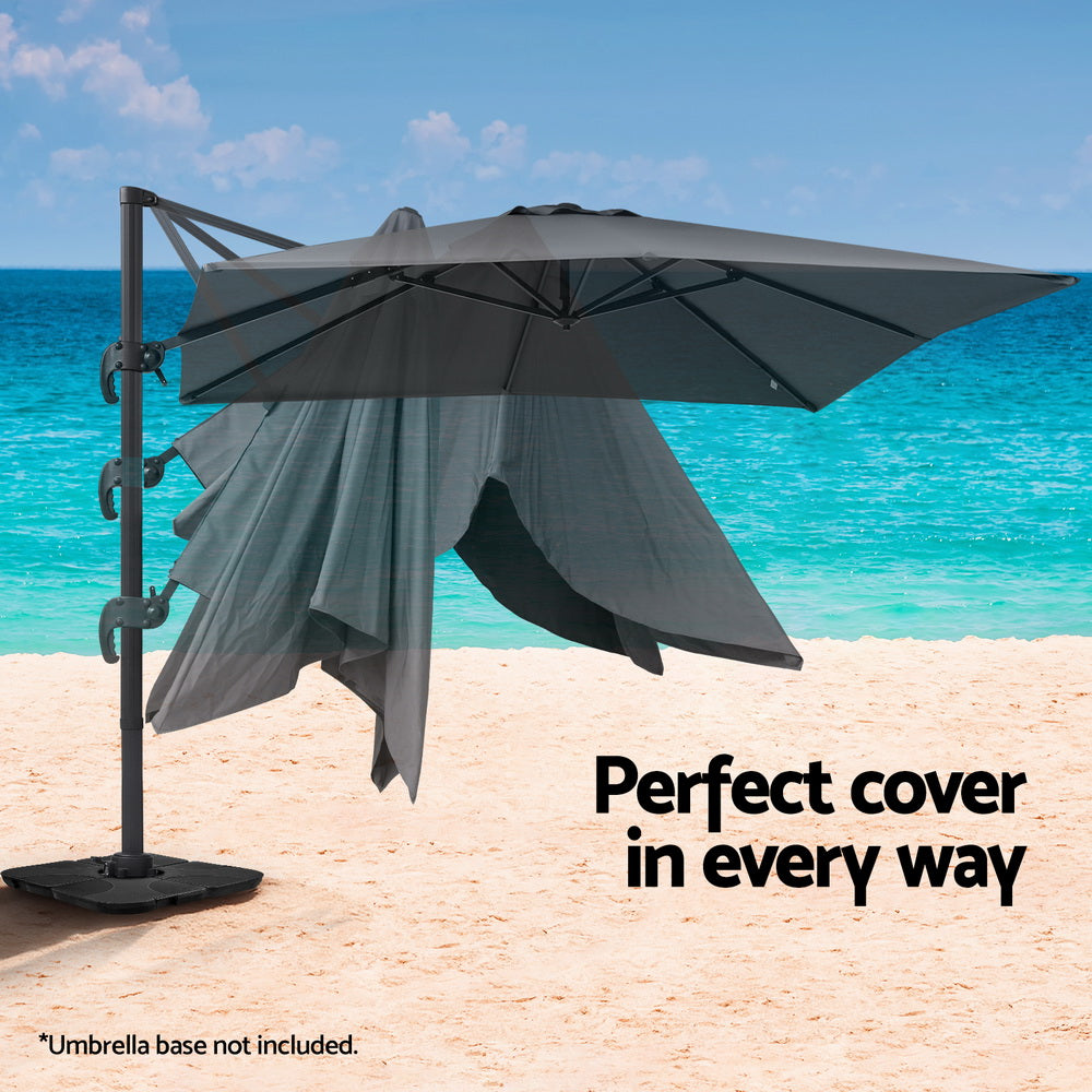 Instahut Outdoor Umbrella 3m Umbrellas Cantilever Stand Sun Roma 360 Degree Charcoal 5