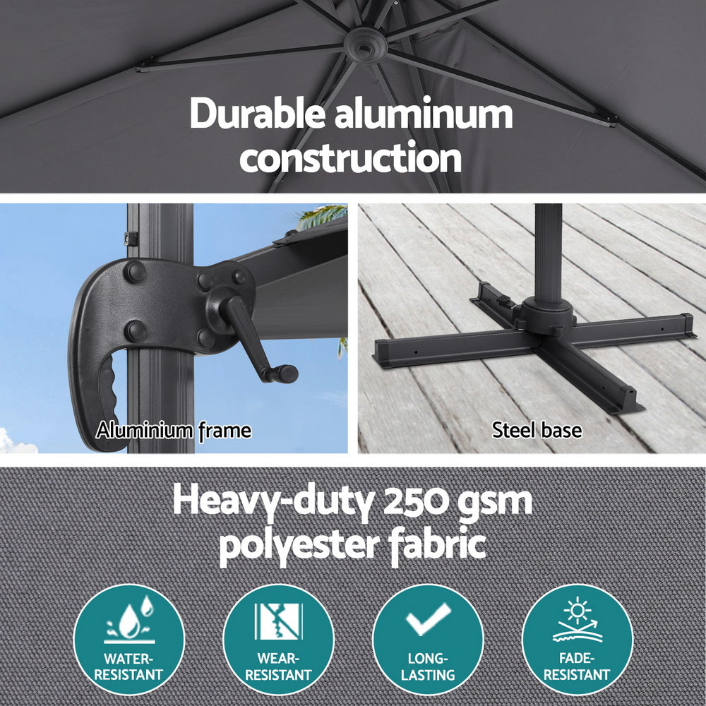 Instahut Outdoor Umbrella 3m Umbrellas Cantilever Stand Sun Roma 360 Degree Charcoal 6