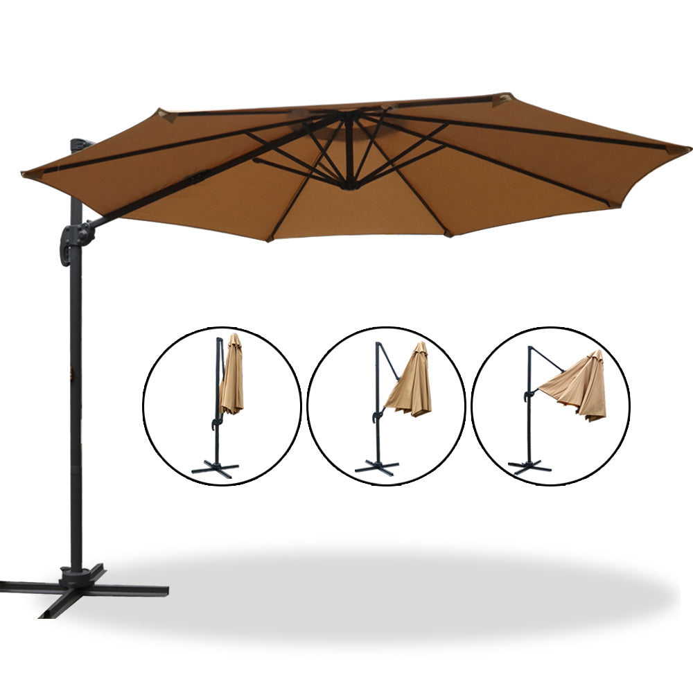 Instahut 3m Outdoor Umbrella Cantilever 360 Degree Tilt Beach Roma Beige 3