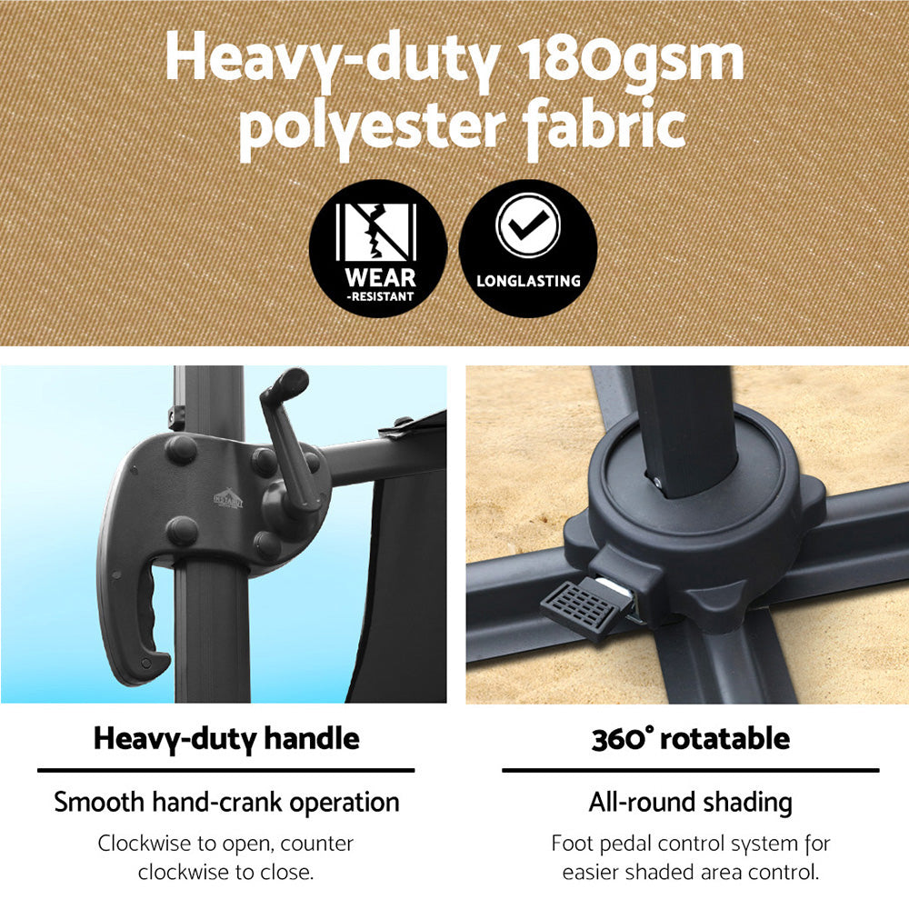 Instahut 3m Outdoor Umbrella Cantilever 360 Degree Tilt Beach Roma Beige 5