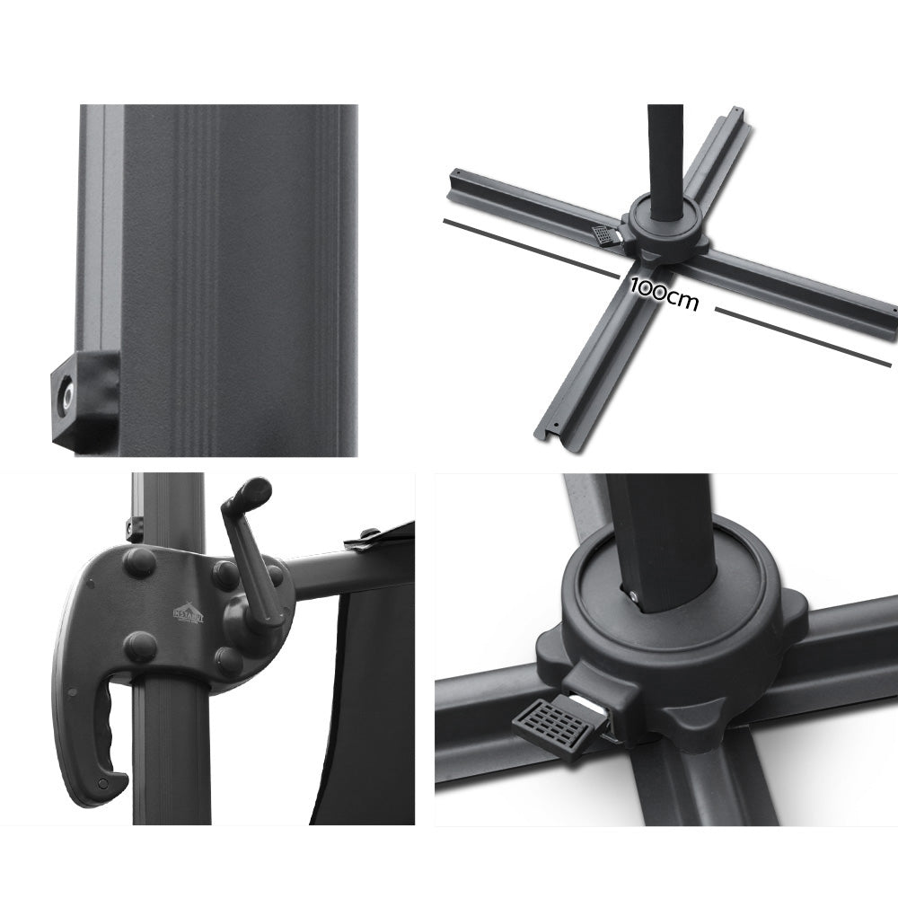 Instahut 3m Outdoor Umbrella Cantilever 360 Degree Tilt Beach Roma Black 3