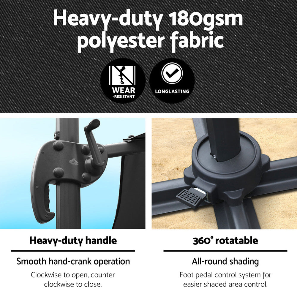 Instahut 3m Outdoor Umbrella Cantilever 360 Degree Tilt Beach Roma Black 5