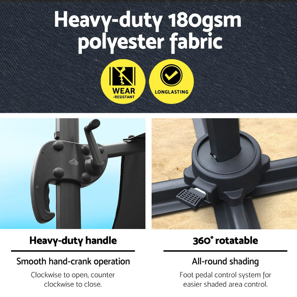 Instahut 3m Outdoor Umbrella Cantilever 360 Degree Tilt Beach Roma Charcoal 6