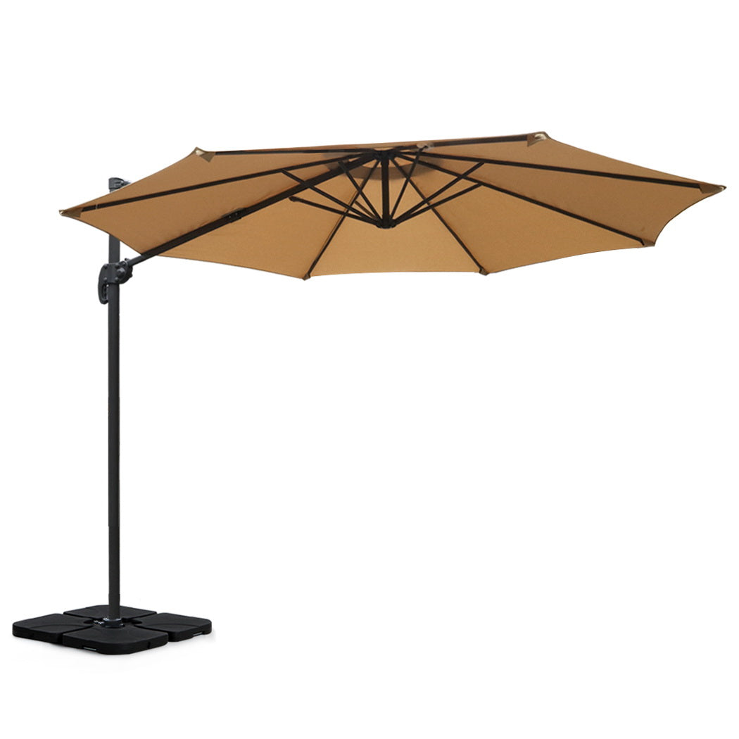 Instahut 3m Outdoor Umbrella w/Base Cantilever Beach Roma 360 Degree Tilt Beige 3