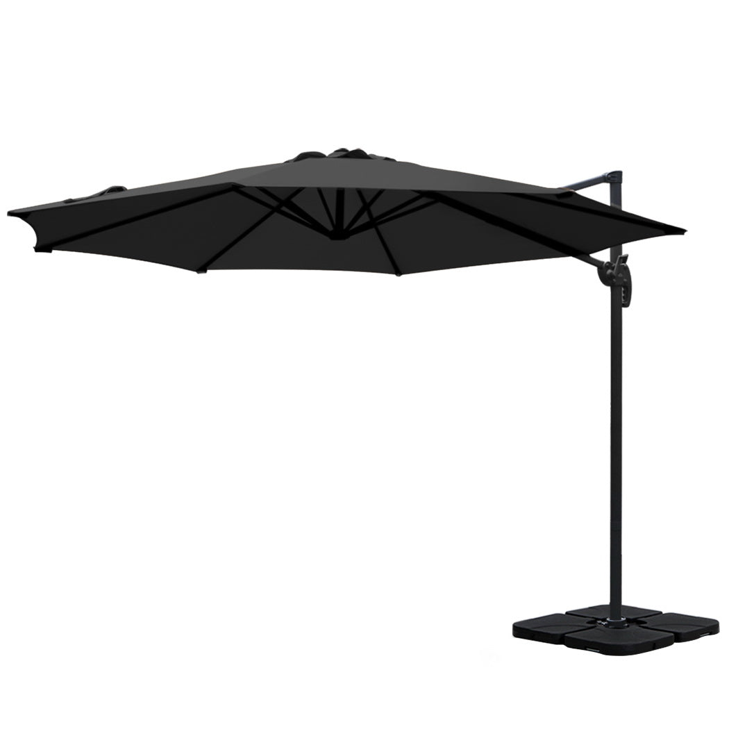 Instahut 3m Outdoor Umbrella w/Base Cantilever Beach Roma 360 Degree Tilt Black 3