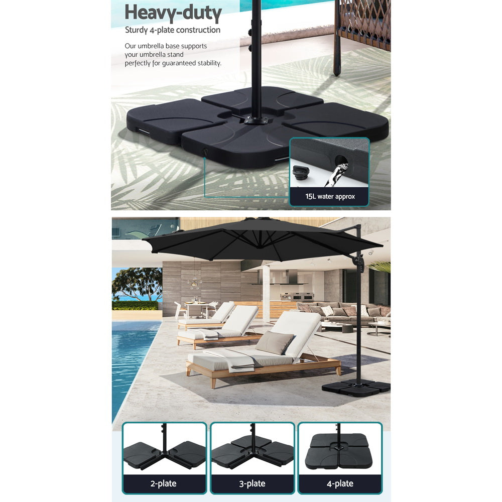Instahut 3m Outdoor Umbrella w/Base Cantilever Beach Roma 360 Degree Tilt Black 7
