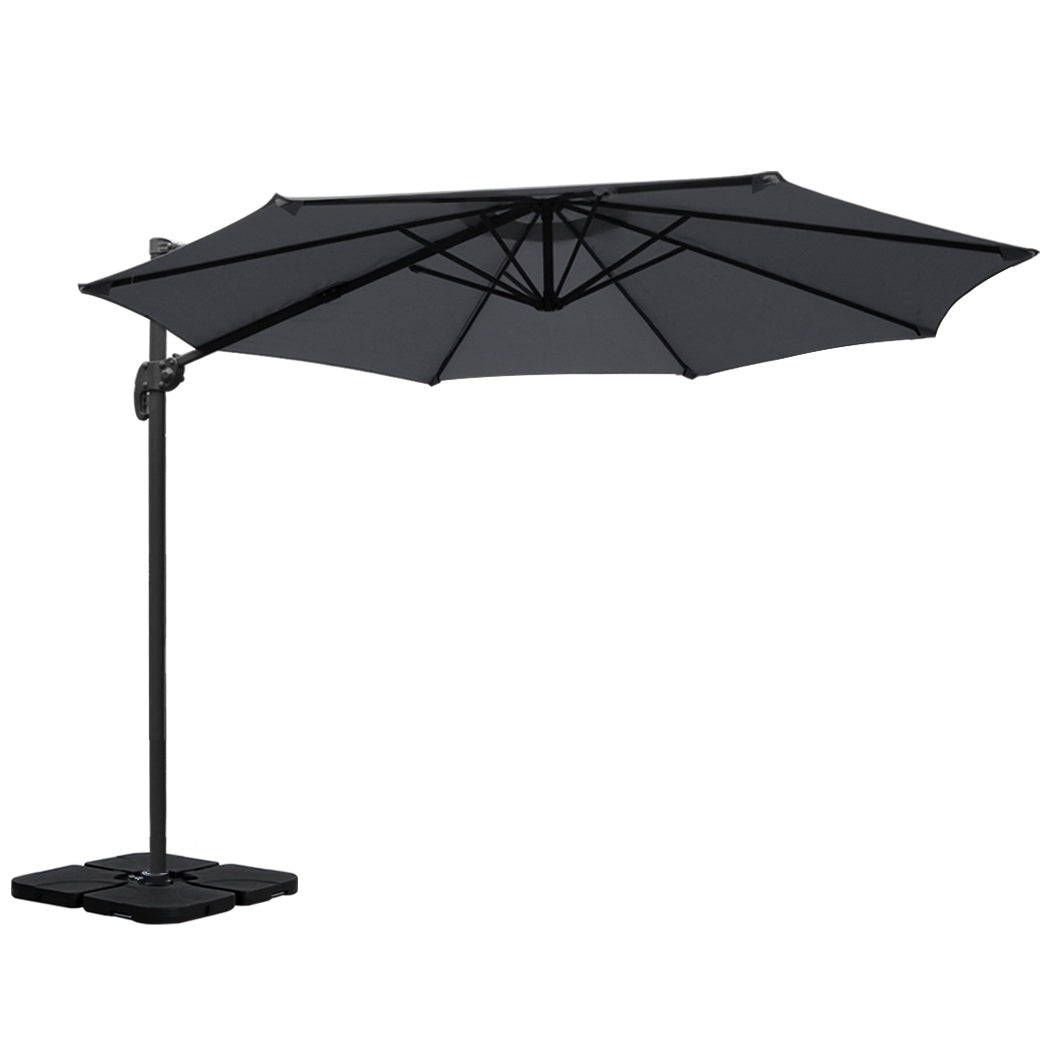 Instahut 3m Outdoor Umbrella w/Base Cantilever Beach Roma 360 Degree Tilt Charcoal 3