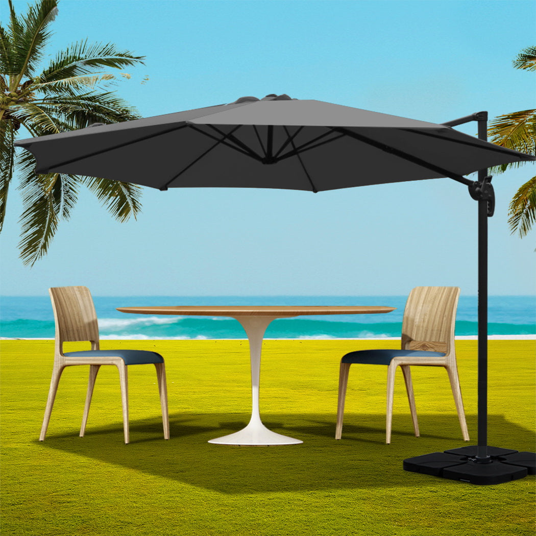 Instahut 3m Outdoor Umbrella w/Base Cantilever Beach Roma 360 Degree Tilt Charcoal 8