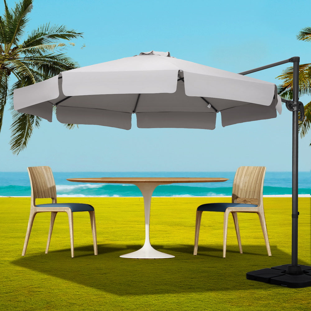 Instahut 3m Outdoor Umbrella w/Base Cantilever Beach Roma 360 Degree Tilt Grey 7