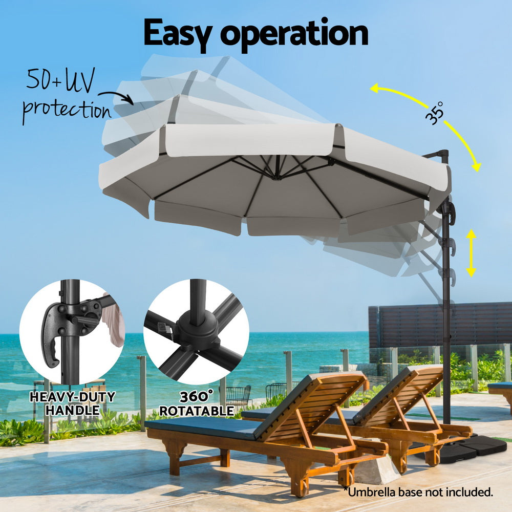 Instahut 3m Outdoor Umbrella Cantilever 360 Degree Tilt Beach Roma Grey 4