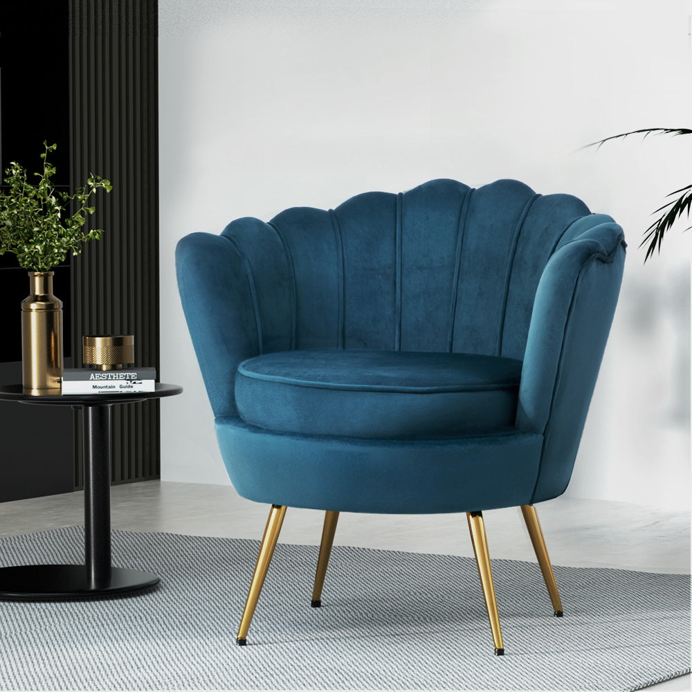 Artiss Armchair Velvet Blue Callista 7