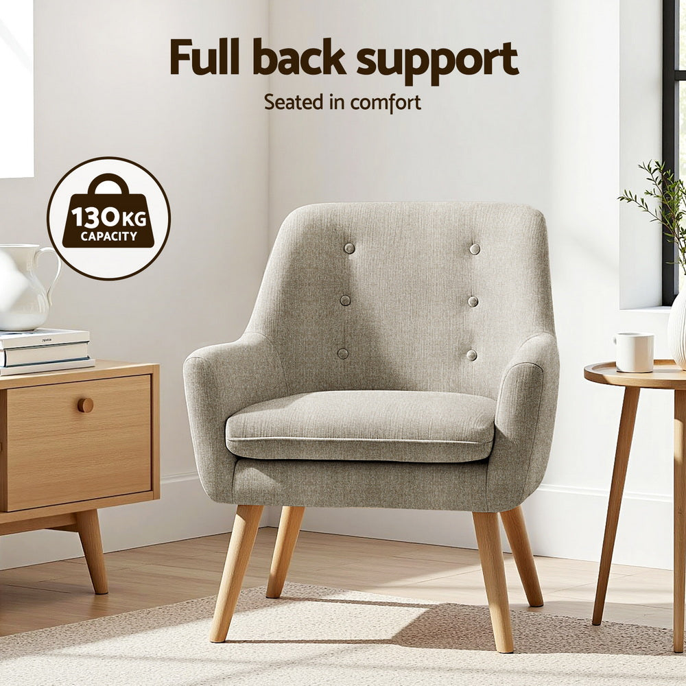 Artiss 2X Armchair Lounge Chair Accent Tub Chair Beige ANNE 4