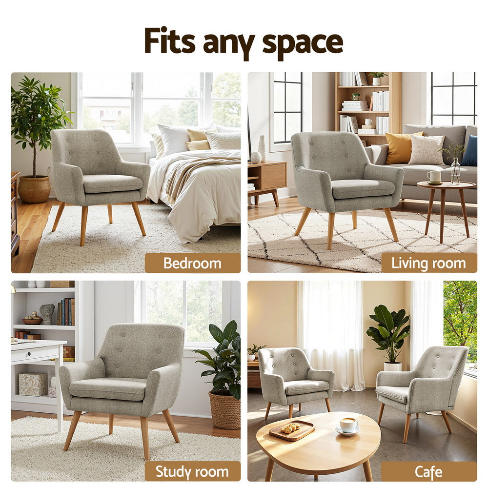 Artiss 2X Armchair Lounge Chair Accent Tub Chair Beige ANNE 6