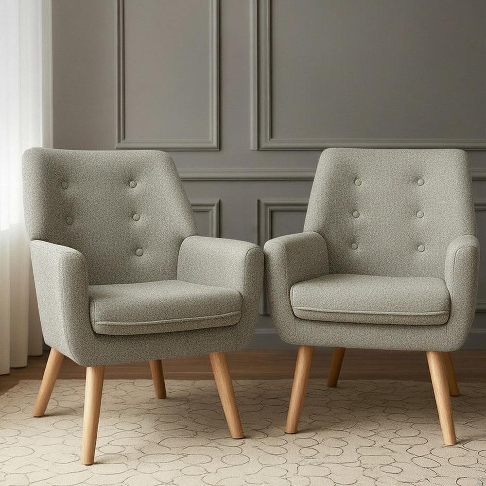 Artiss 2X Armchair Lounge Chair Accent Tub Chair Beige ANNE 7