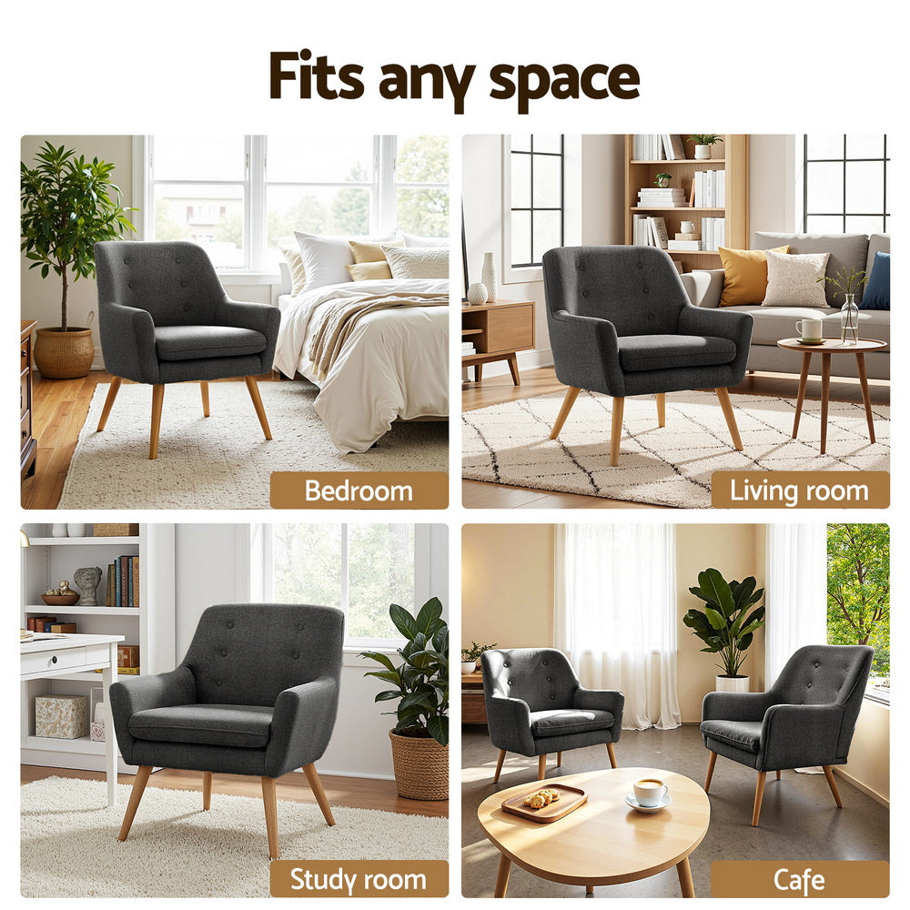 Artiss 2X Armchair Lounge Chair Accent Tub Chair Charcoal ANNE 6