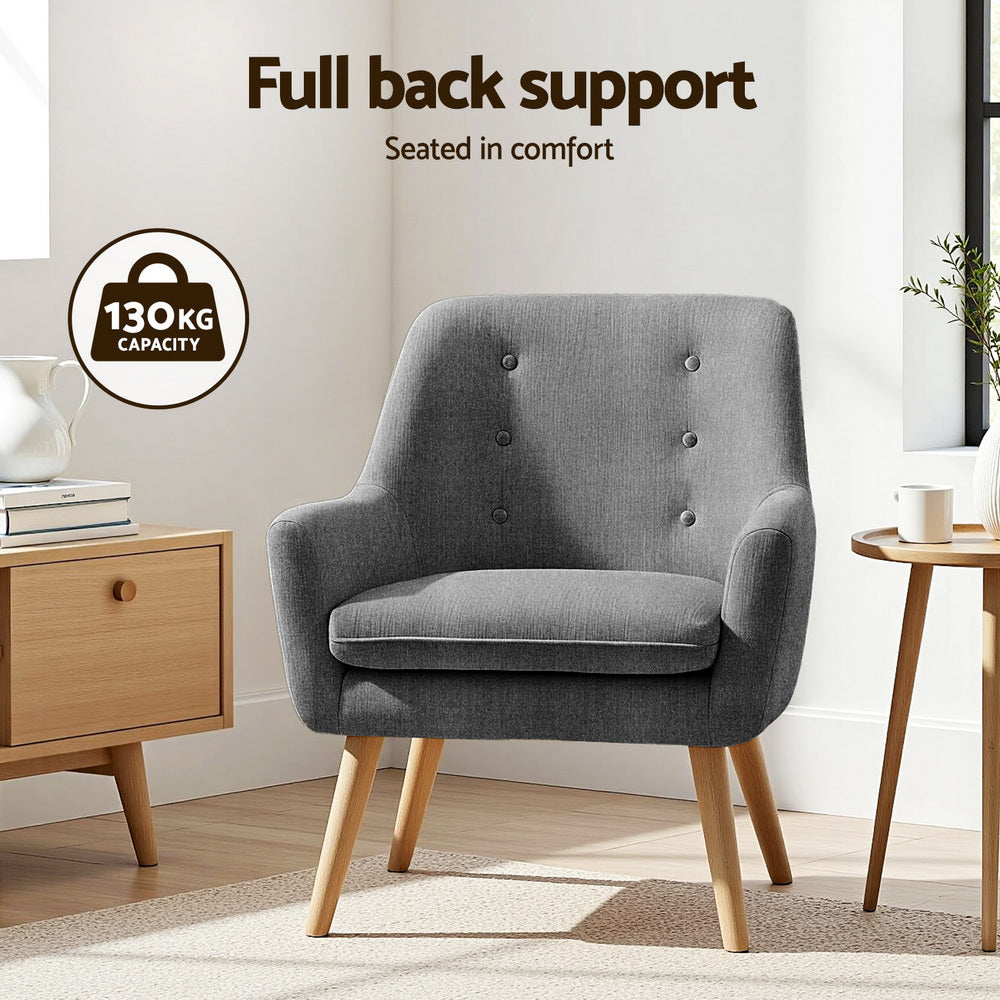 Artiss 2X Armchair Lounge Chair Accent Tub Chair Grey ANNE 4