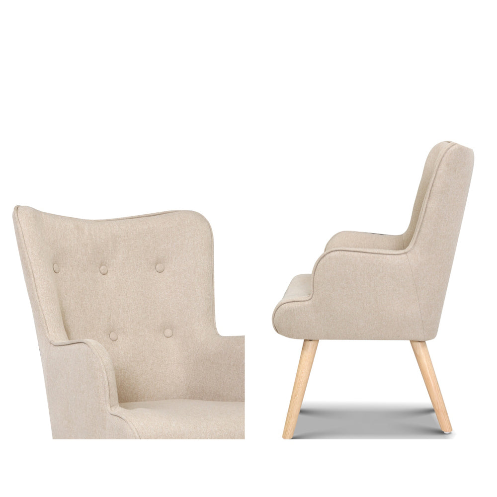 Artiss Armchair Set with Ottoman Beige Lansar 3