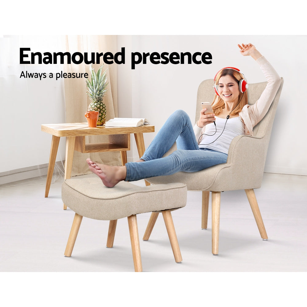 Artiss Armchair Set with Ottoman Beige Lansar 4