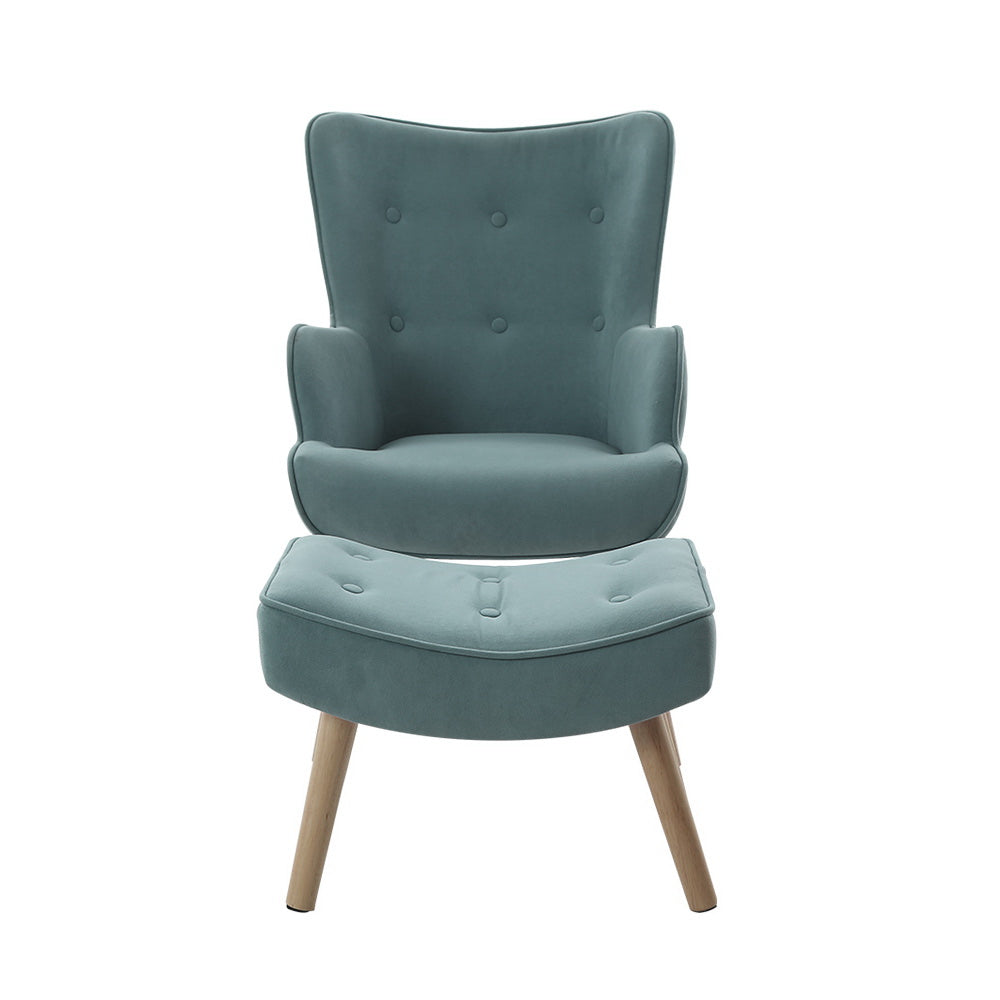 Artiss Armchair Set with Ottoman Blue Lansar 3
