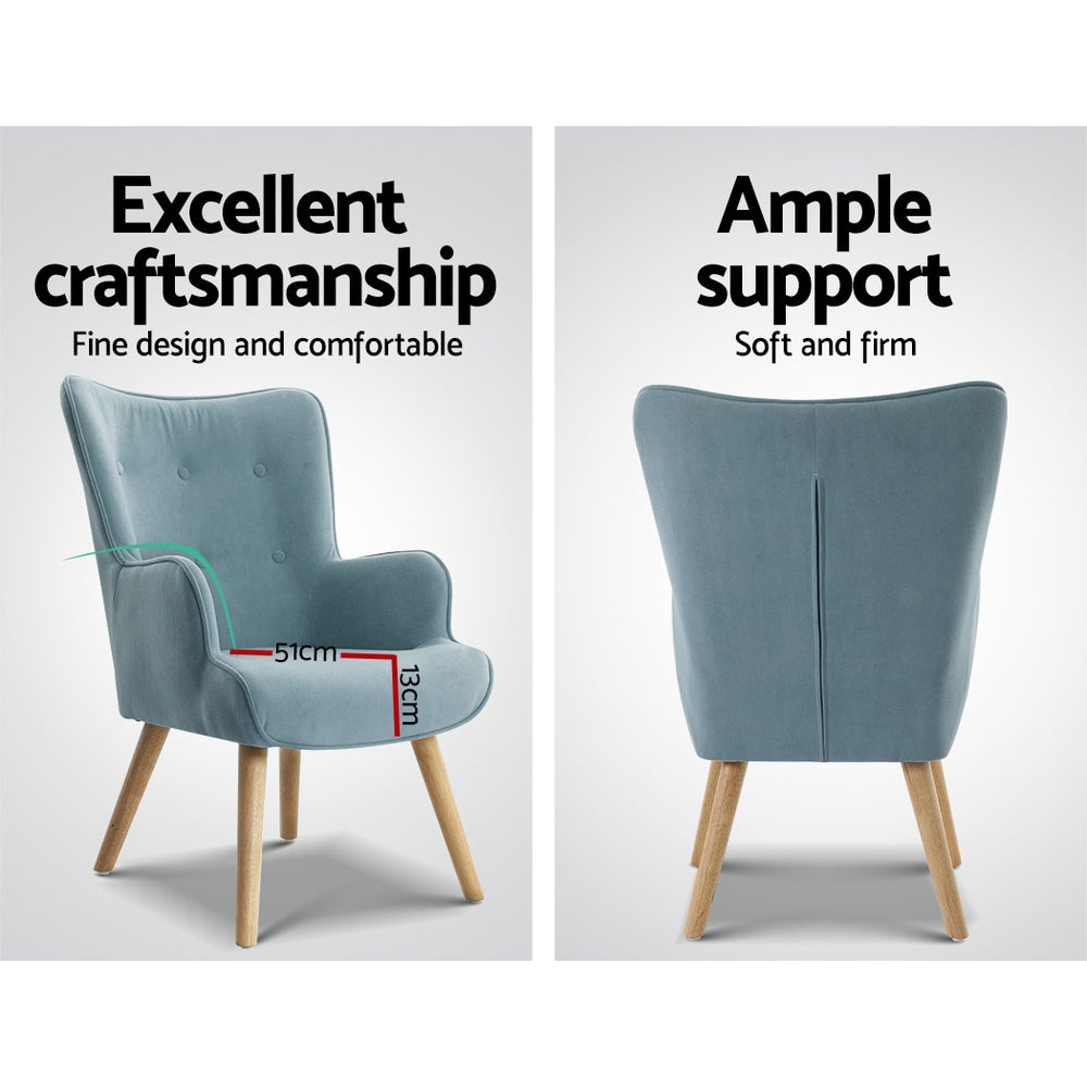 Artiss Armchair Set with Ottoman Blue Lansar 5