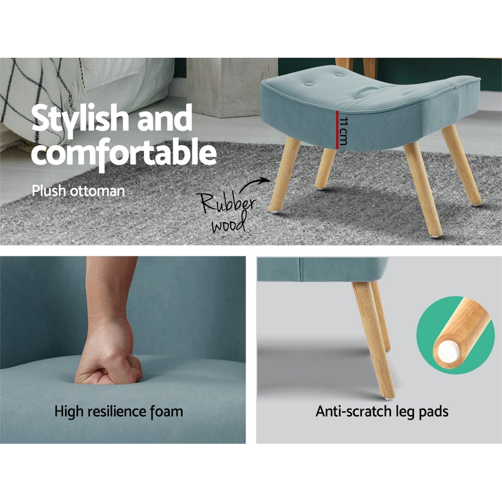 Artiss Armchair Set with Ottoman Blue Lansar 6