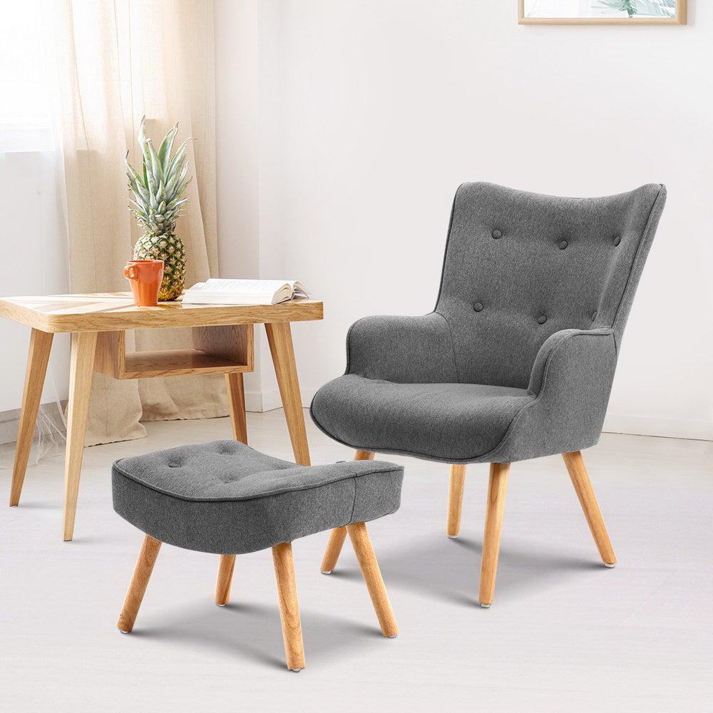 Artiss Armchair Set with Ottoman Grey Lansar 8