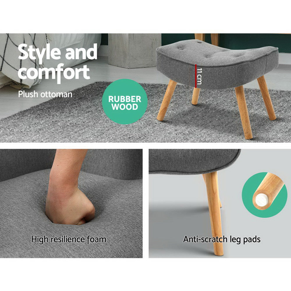 Artiss Armchair Set with Ottoman Grey Lansar 5